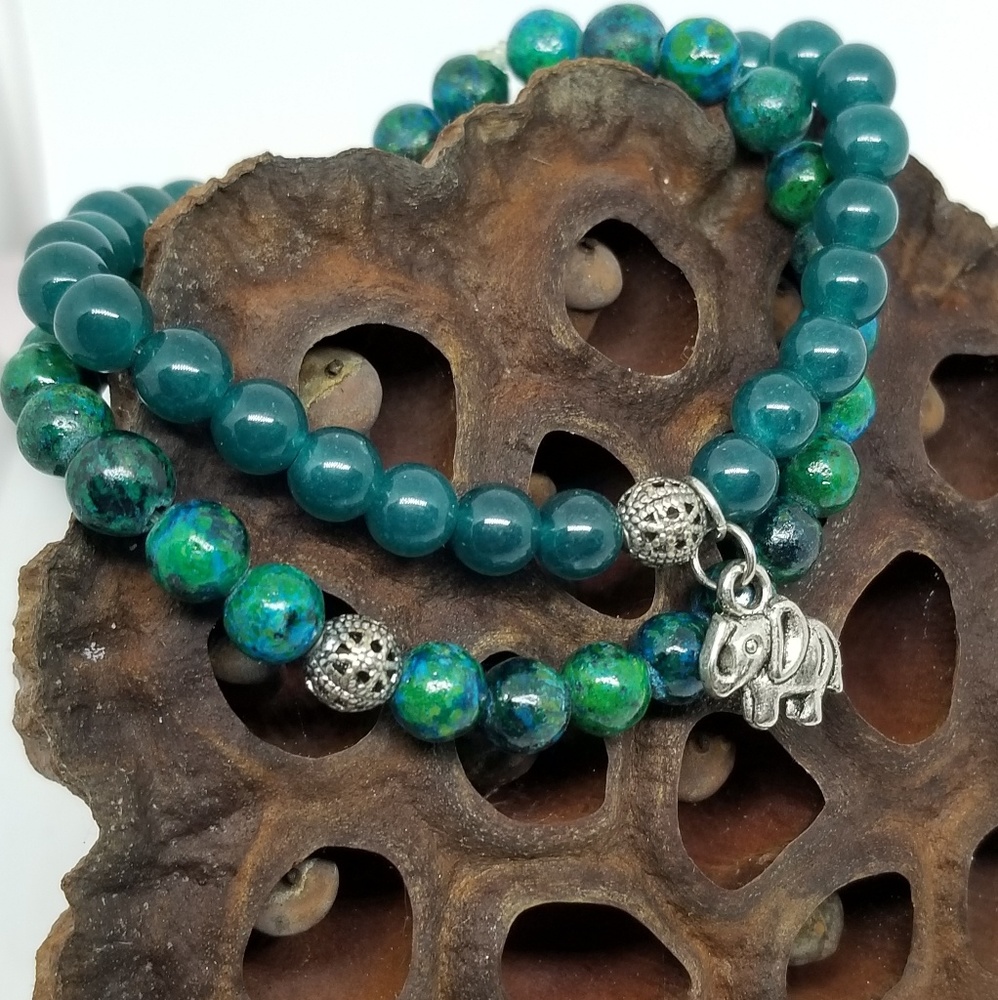 Azurite/Malachite Chakra Elephant Charm Bracelets